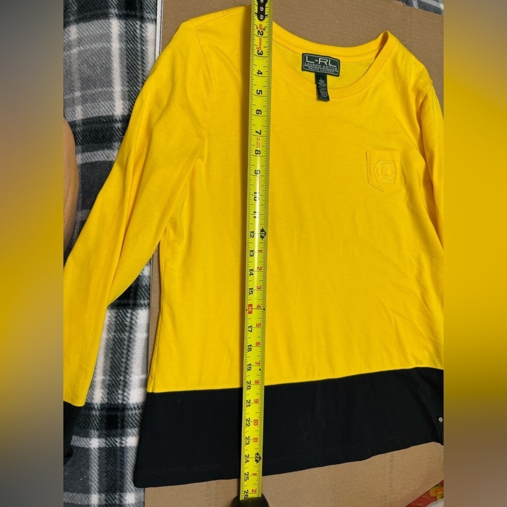 Lauren Ralph Lauren Sport Yellow Black Embroidered Logo Large Cotton Shirt - Picture 6 of 10